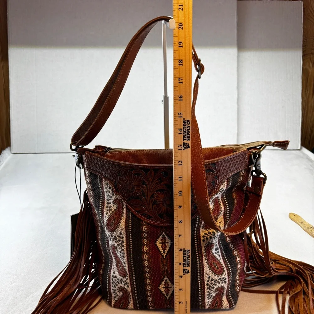 Myra Bag Crossbody‎ Bag Women Medium Mojave Paisley Fringed Hand-Tooled S-6739